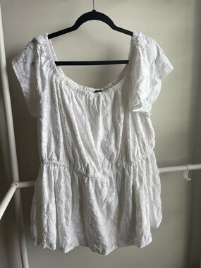 Lane Bryant White Embroidered Peasant Tunic